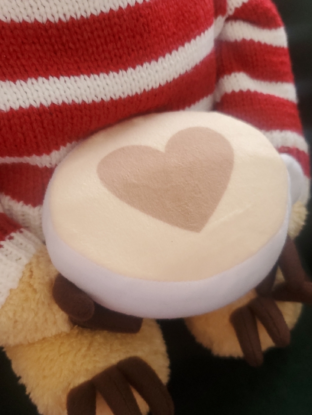 Pusheen Plush Sloth in Red and White Striped Sweater Holding Heart Latte - Picture 4 of 9